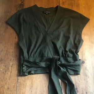 Eloquii Olive Cap Sleeve Faux Wrap Top